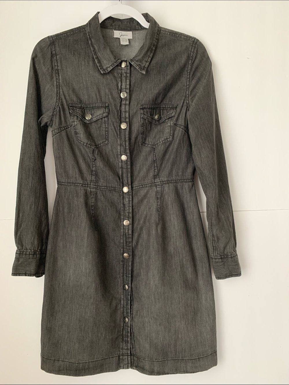 Jopna Women's Cotton Charcoal Snap Up Denim Lightweight Shirt Dress Size M